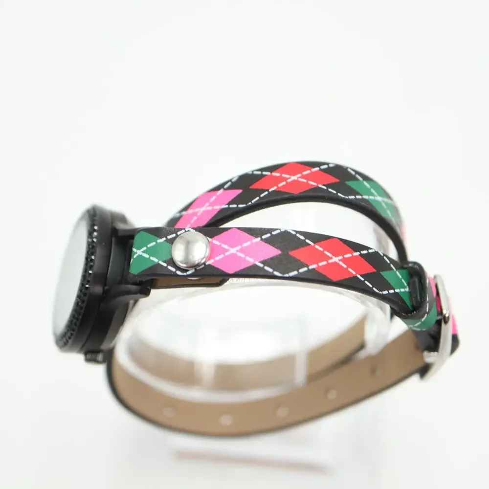 Origami Owl Womens Watch 26mm Black Dial Argyle Double Wrap Strap w New Battery